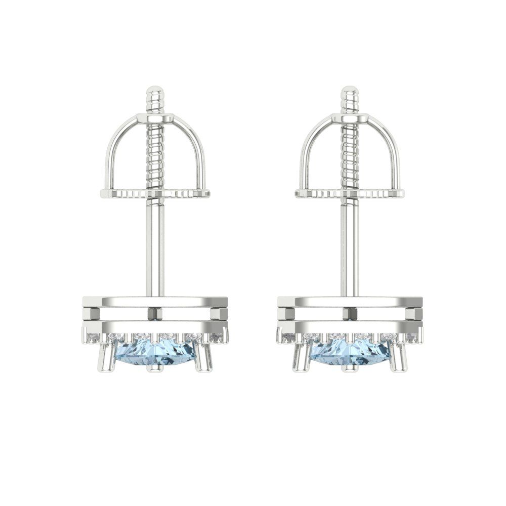 1.021 ctw Aquamarine Studs Earrings | 5mm  Triangle Cut White Gold Screw back | March Birthstone