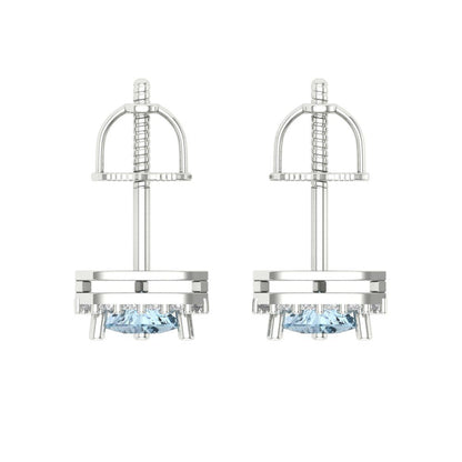 1.021 ctw Aquamarine Studs Earrings | 5mm  Triangle Cut White Gold Screw back | March Birthstone