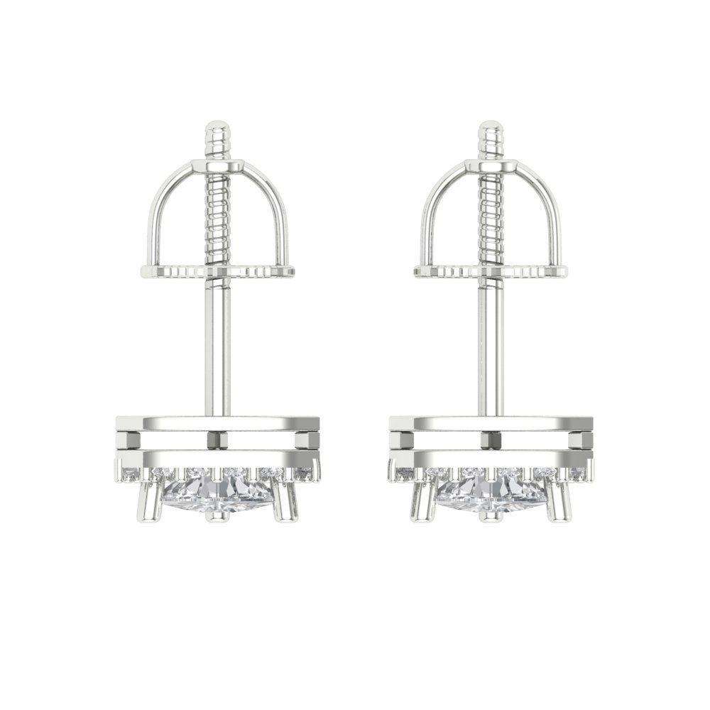 1.021 ctw White Sapphire Studs Earrings | 5mm  Triangle Cut White Gold Screw back | April Birthstone