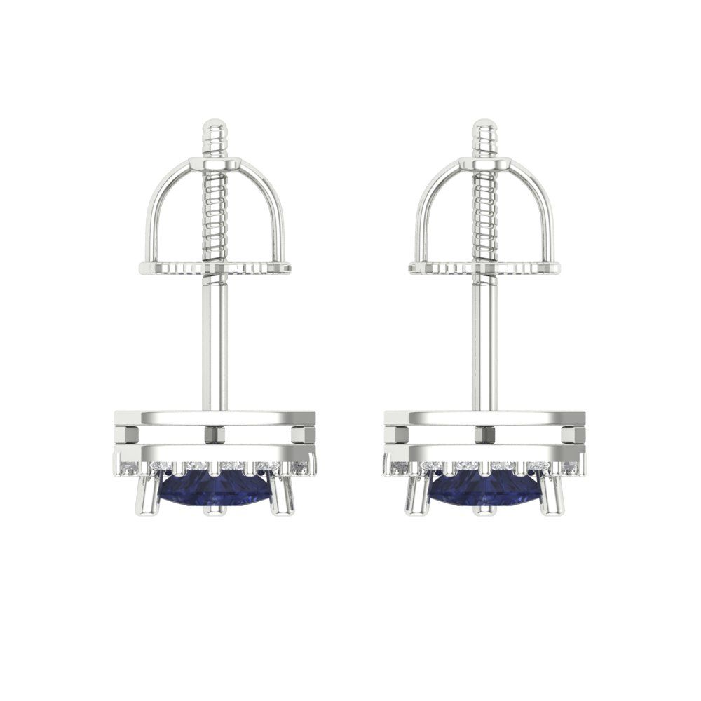 1.021 ctw Blue Sapphire Studs Earrings | 5mm  Triangle Cut White Gold Screw back | September Birthstone