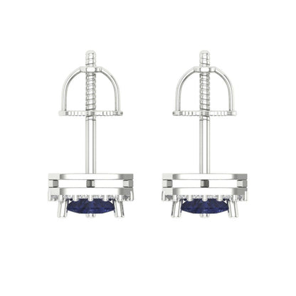 1.021 ctw Blue Sapphire Studs Earrings | 5mm  Triangle Cut White Gold Screw back | September Birthstone