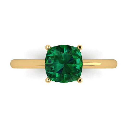 2 cttw Simulated Emerald Solitaire  Engagement Ring - Solid Yellow Gold (VVS1, Cushion Cut,7mm)
