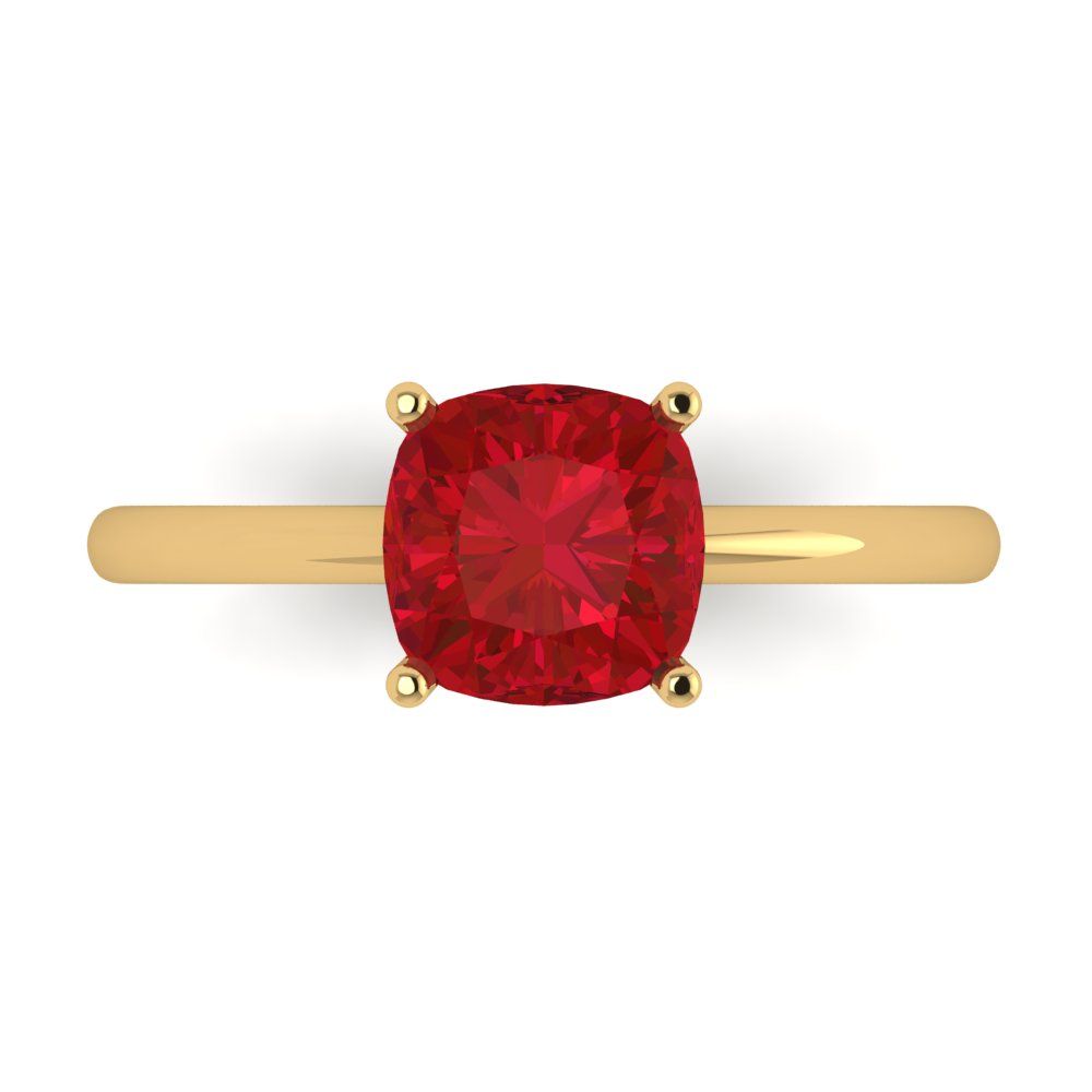 2 cttw Simulated Pink Tourmaline Solitaire  Engagement Ring - Solid Gold (Cushion Cut,7mm)