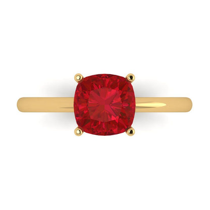 2 cttw Simulated Pink Tourmaline Solitaire  Engagement Ring - Solid Gold (Cushion Cut,7mm)