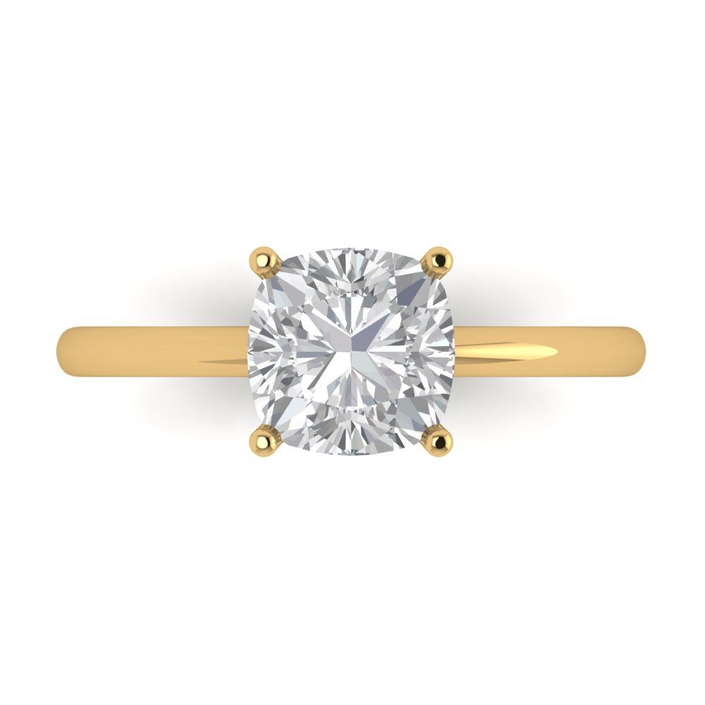 2 cttw Moissanite Solitaire  Engagement Ring - Solid Yellow Gold (VVS1, Cushion Cut,7mm)