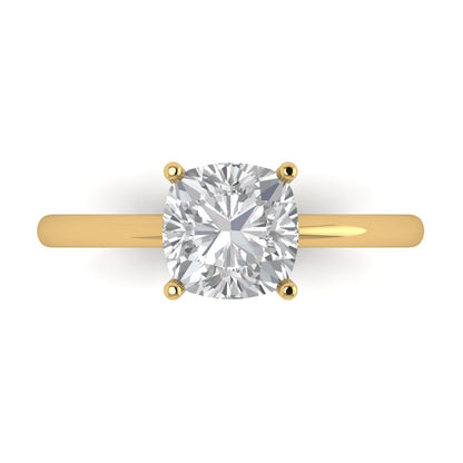 2 cttw Moissanite Solitaire  Engagement Ring - Solid Yellow Gold (VVS1, Cushion Cut,7mm)