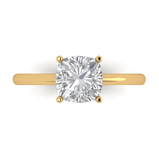 2 cttw Moissanite Solitaire  Engagement Ring - Solid Yellow Gold (VVS1, Cushion Cut,7mm)