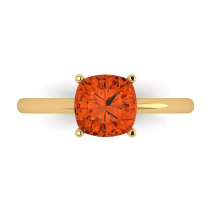 2 cttw Zirconia Simulated Red Diamond Solitaire  Engagement Ring - Solid Gold (VVS1, Cushion Cut,7mm)