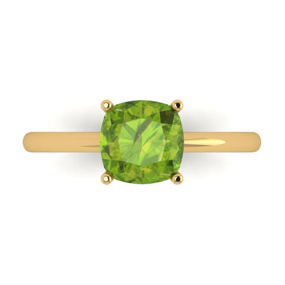 2 cttw Natural Peridot Solitaire  Engagement Ring - Solid Yellow Gold (VVS1, Cushion Cut,7mm)