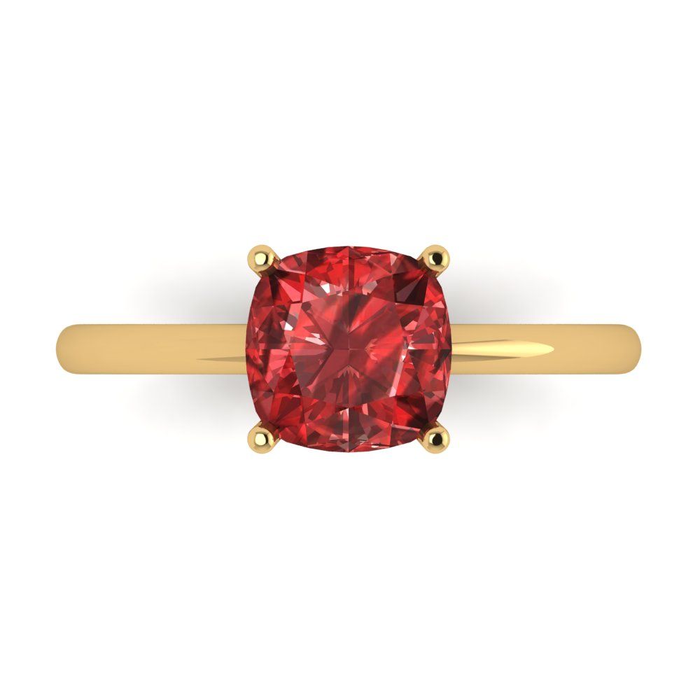 2 cttw Natural Garnet Solitaire  Engagement Ring - Solid Gold (Cushion Cut,7mm)