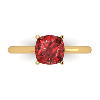 2 cttw Natural Garnet Solitaire  Engagement Ring - Solid Gold (Cushion Cut,7mm)