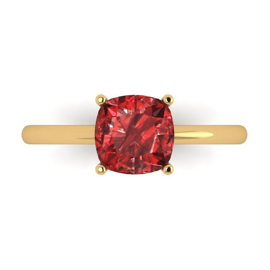 2 cttw Natural Garnet Solitaire  Engagement Ring - Solid Yellow Gold (VVS1, Cushion Cut,7mm)
