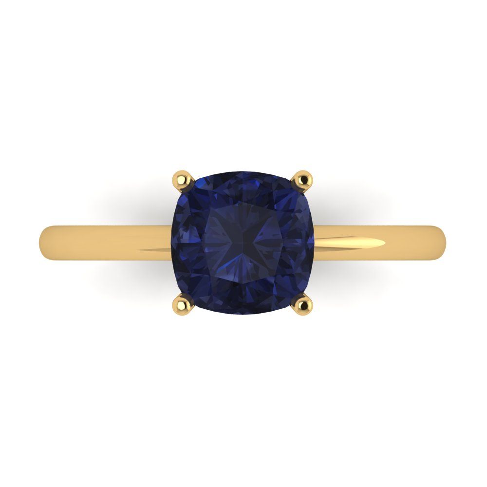 2 cttw Simulated Blue Sapphire Solitaire  Engagement Ring - Solid Gold (Cushion Cut,7mm)