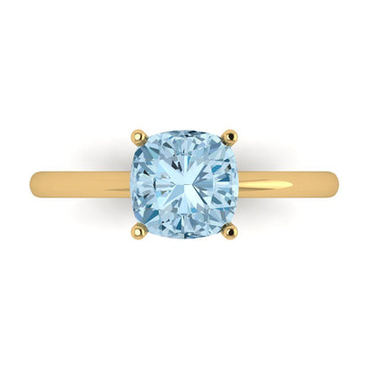 2 cttw Natural Swiss Blue Topaz Solitaire  Engagement Ring - Solid Gold (Cushion Cut,7mm)