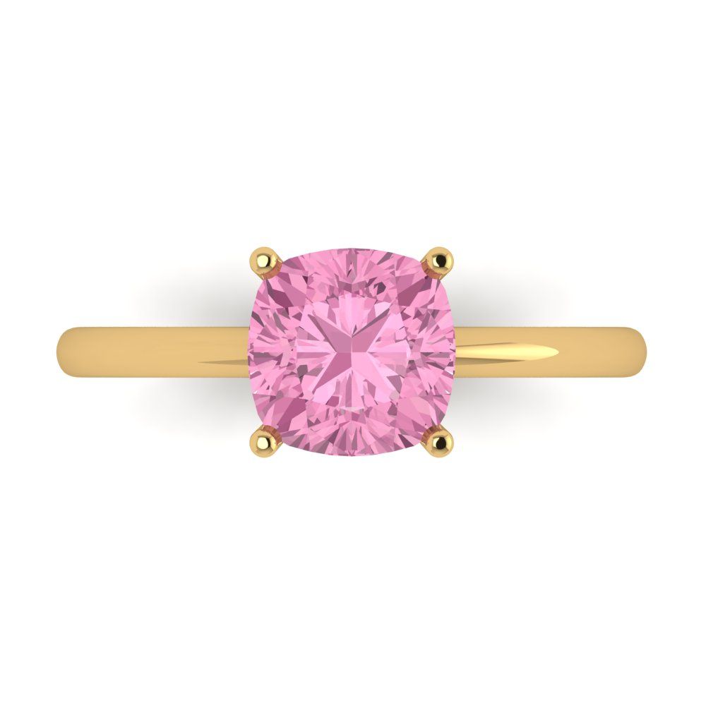 2 cttw Zirconia Simulated Pink Diamond Solitaire  Engagement Ring - Solid Gold (VVS1, Cushion Cut,7mm)