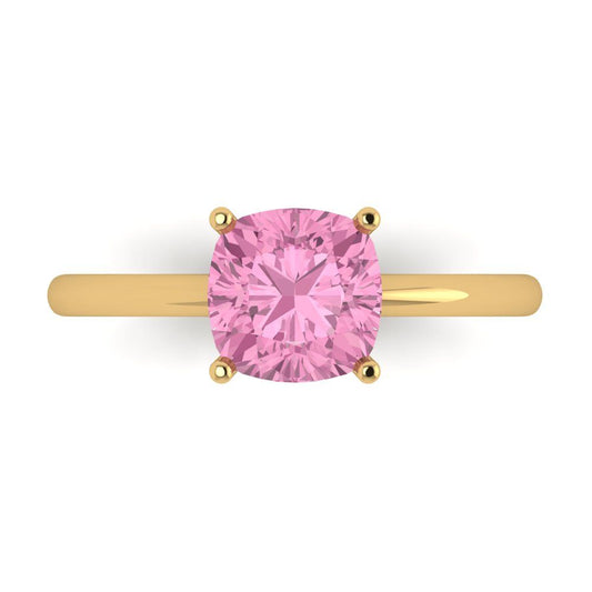 2 cttw Zirconia Simulated Pink Diamond Solitaire  Engagement Ring - Solid Yellow Gold (VVS1, Cushion Cut,7mm)