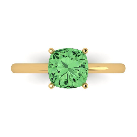 2 cttw Zirconia Simulated Green Diamond Solitaire  Engagement Ring - Solid Yellow Gold (VVS1, Cushion Cut,7mm)