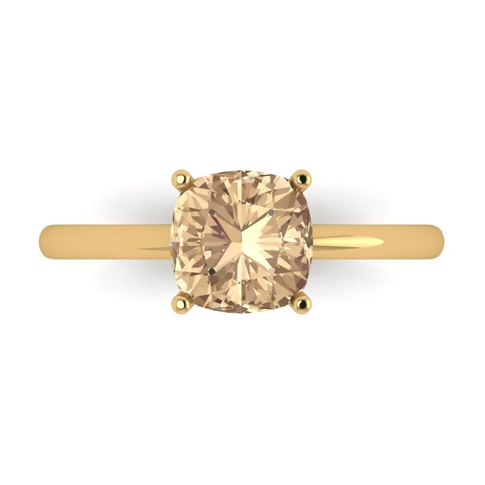 2 cttw Yellow Moissanite Solitaire  Engagement Ring - Solid Gold (Cushion Cut,7mm)