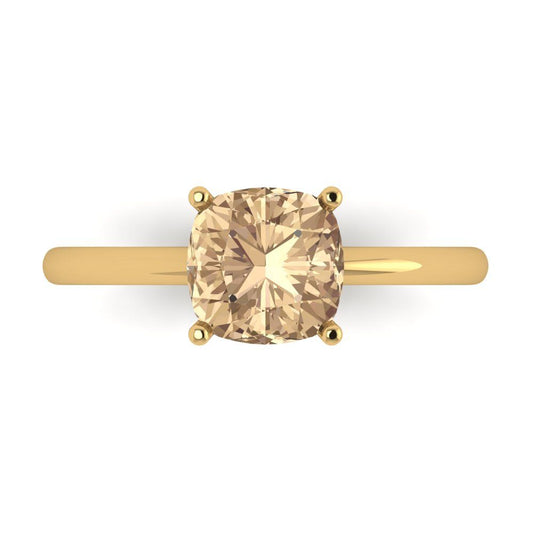2 cttw Yellow Moissanite Solitaire  Engagement Ring - Solid Yellow Gold (VVS1, Cushion Cut,7mm)