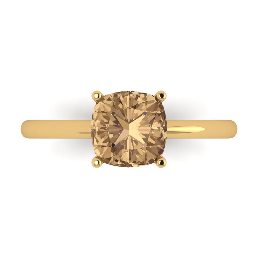 2 cttw Zirconia Simulated Champagne Diamond Solitaire  Engagement Ring - Solid Gold (VVS1, Cushion Cut,7mm)