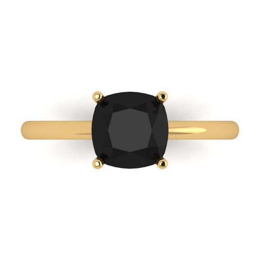 2 cttw Natural Onyx Solitaire  Engagement Ring - Solid Yellow Gold (VVS1, Cushion Cut,7mm)