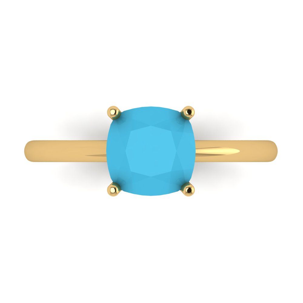 2 cttw Simulated Turquoise Solitaire  Engagement Ring - Solid Gold (Cushion Cut,7mm)