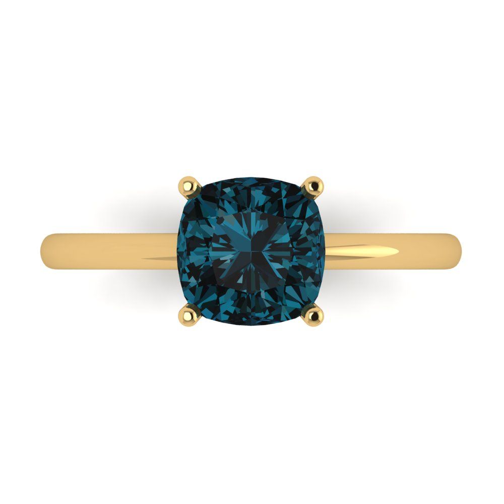 2 cttw Natural London Blue Topaz Solitaire  Engagement Ring - Solid Gold (Cushion Cut,7mm)
