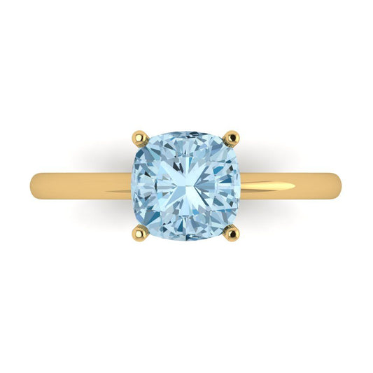 2 cttw Zirconia Simulated Blue Diamond Solitaire  Engagement Ring - Solid Yellow Gold (VVS1, Cushion Cut,7mm)
