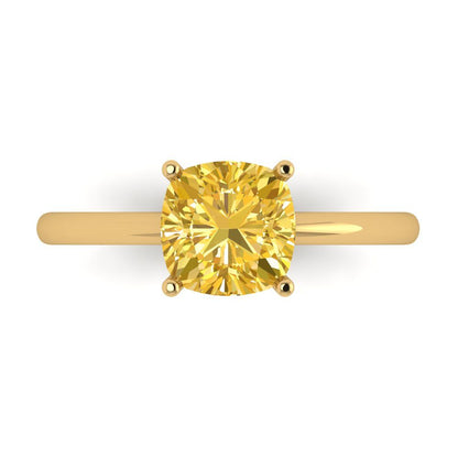 2 cttw Zirconia Simulated Yellow Diamond Solitaire  Engagement Ring - Solid Gold (VVS1, Cushion Cut,7mm)