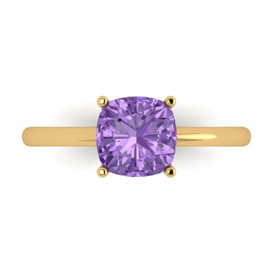 2 cttw Simulated Alexandrite Solitaire  Engagement Ring - Solid Yellow Gold (VVS1, Cushion Cut,7mm)