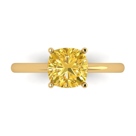 2 cttw Natural Citrine Solitaire  Engagement Ring - Solid Yellow Gold (VVS1, Cushion Cut,7mm)