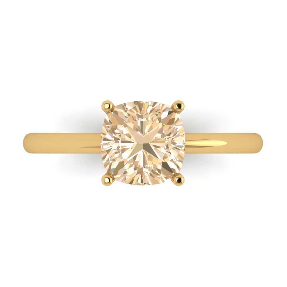 2 cttw Natural Morganite Solitaire  Engagement Ring - Solid Yellow Gold (VVS1, Cushion Cut,7mm)