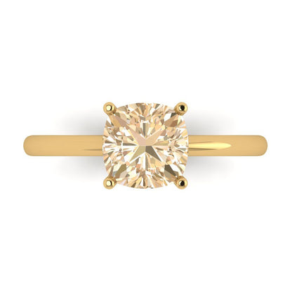 2 cttw Natural Morganite Solitaire  Engagement Ring - Solid Yellow Gold (VVS1, Cushion Cut,7mm)