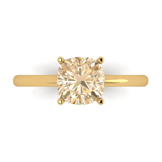 2 cttw Natural Morganite Solitaire  Engagement Ring - Solid Yellow Gold (VVS1, Cushion Cut,7mm)