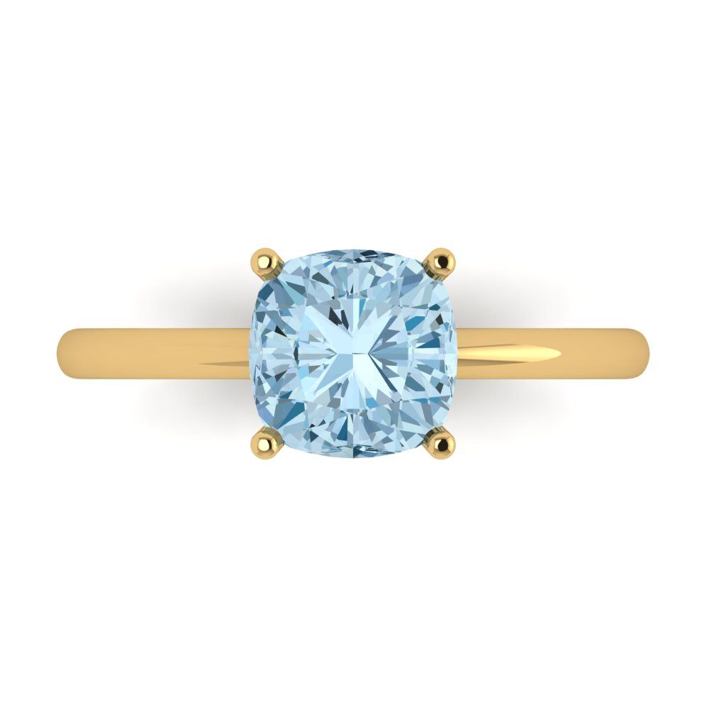 2 cttw Natural Aquamarine Solitaire  Engagement Ring - Solid Gold (Cushion Cut,7mm)