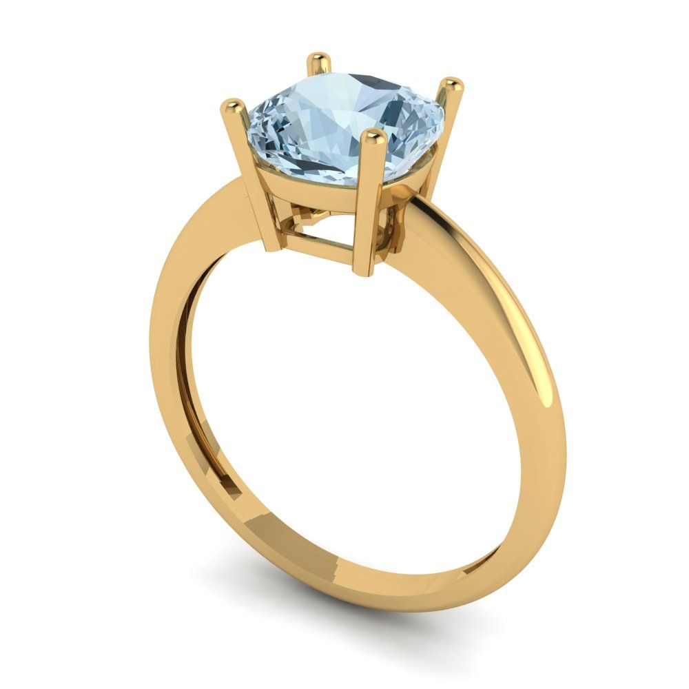 2 cttw Natural Swiss Blue Topaz Solitaire  Engagement Ring - Solid Gold (Cushion Cut,7mm)