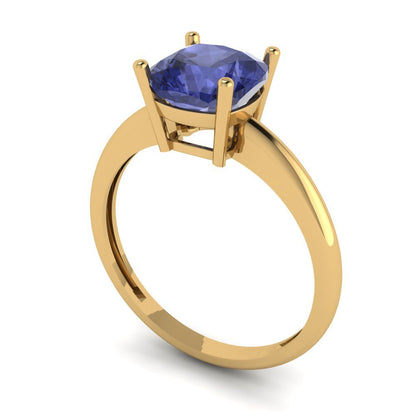 2 cttw Simulated Tanzanite Solitaire  Engagement Ring - Solid Gold (Cushion Cut,7mm)