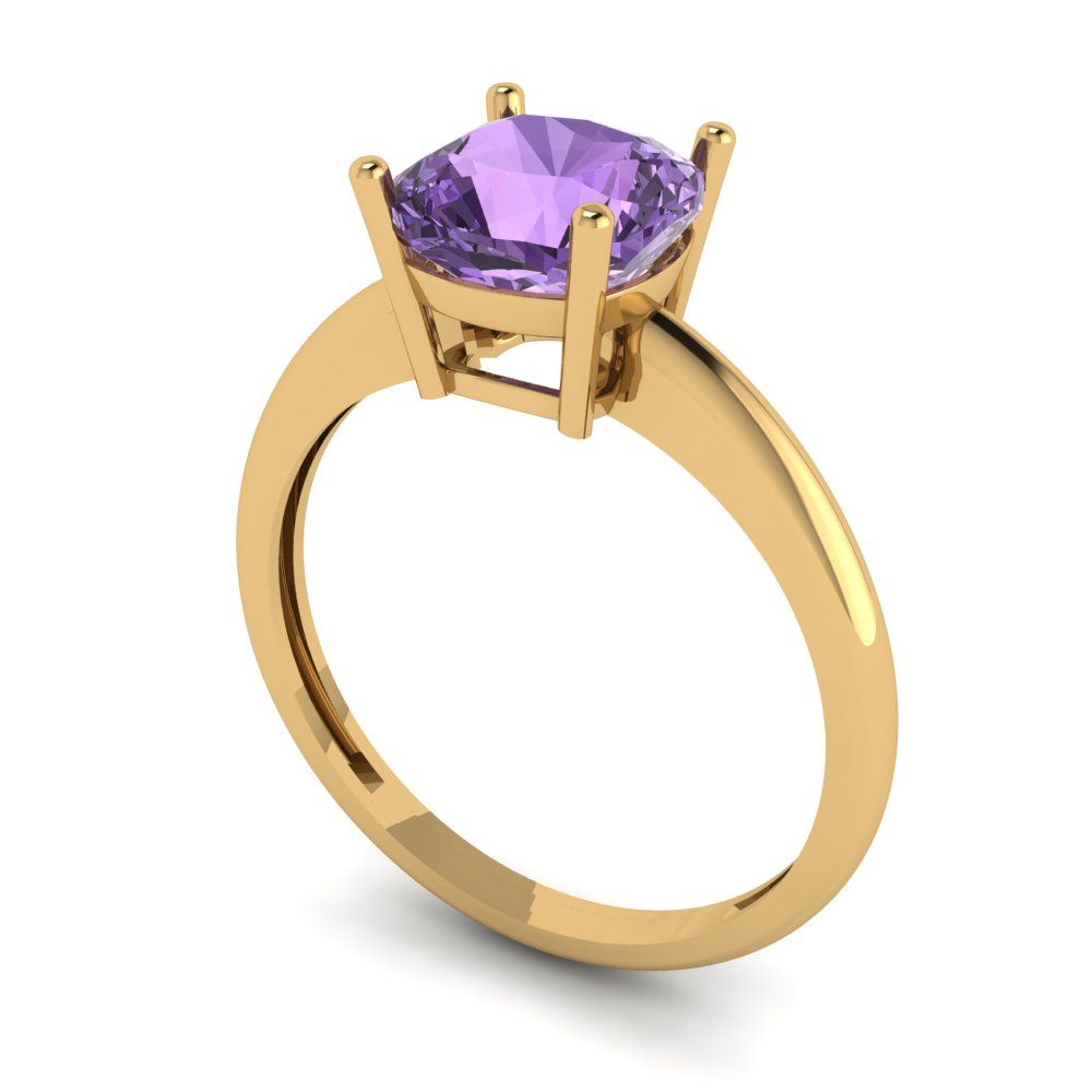 2 cttw Simulated Alexandrite Solitaire  Engagement Ring - Solid Gold (Cushion Cut,7mm)