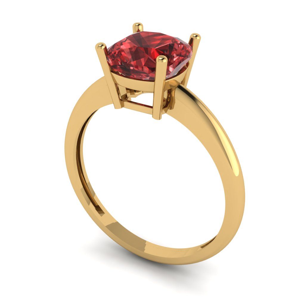 2 cttw Natural Garnet Solitaire  Engagement Ring - Solid Gold (Cushion Cut,7mm)