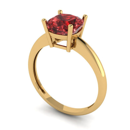 2 cttw Natural Garnet Solitaire  Engagement Ring - Solid Gold (Cushion Cut,7mm)