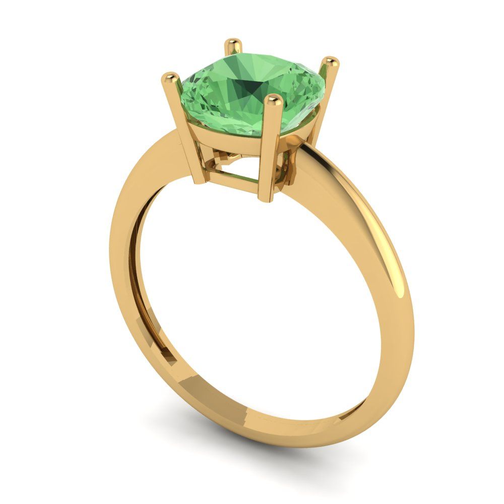 2 cttw Zirconia Simulated Green Diamond Solitaire  Engagement Ring - Solid Gold (VVS1, Cushion Cut,7mm)