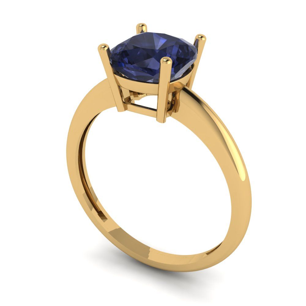 2 cttw Simulated Blue Sapphire Solitaire  Engagement Ring - Solid Gold (Cushion Cut,7mm)