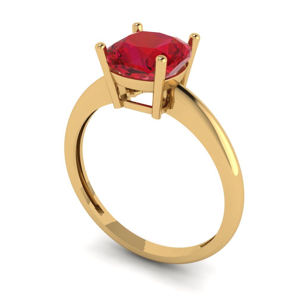 2 cttw Simulated Ruby Solitaire  Engagement Ring - Solid Gold (Cushion Cut,7mm)