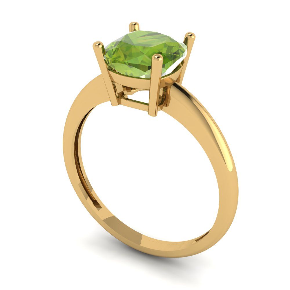 2 cttw Natural Peridot Solitaire  Engagement Ring - Solid Yellow Gold (VVS1, Cushion Cut,7mm)
