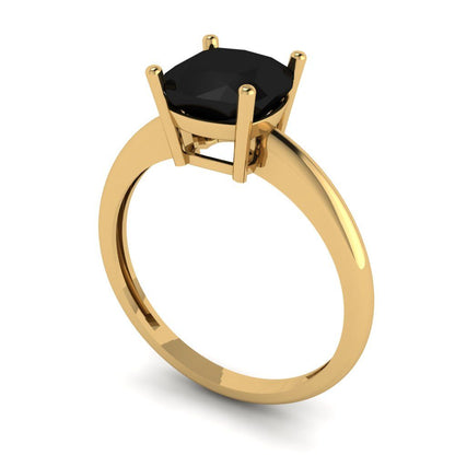2 cttw Natural Onyx Solitaire  Engagement Ring - Solid Gold (Cushion Cut,7mm)