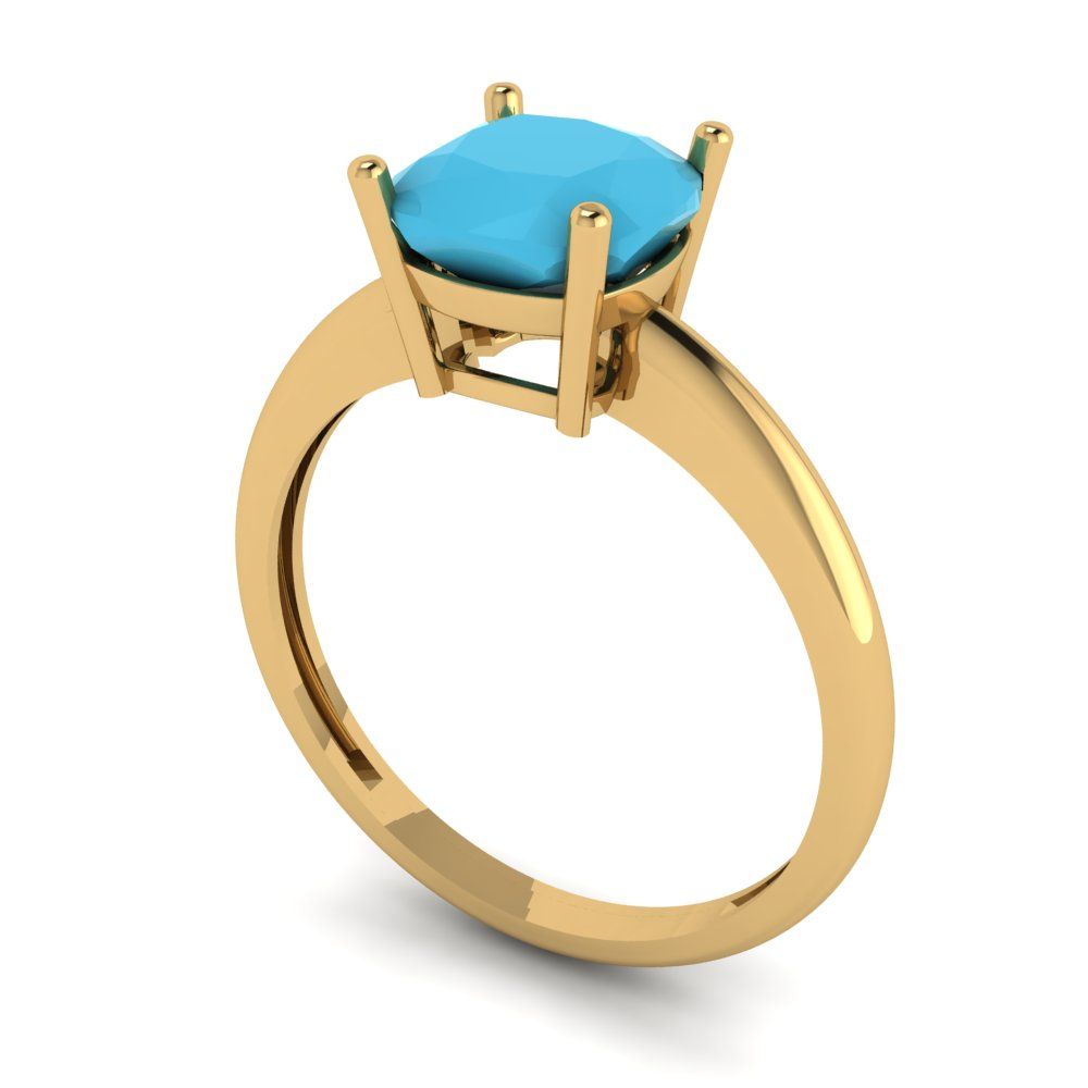 2 cttw Simulated Turquoise Solitaire  Engagement Ring - Solid Gold (Cushion Cut,7mm)