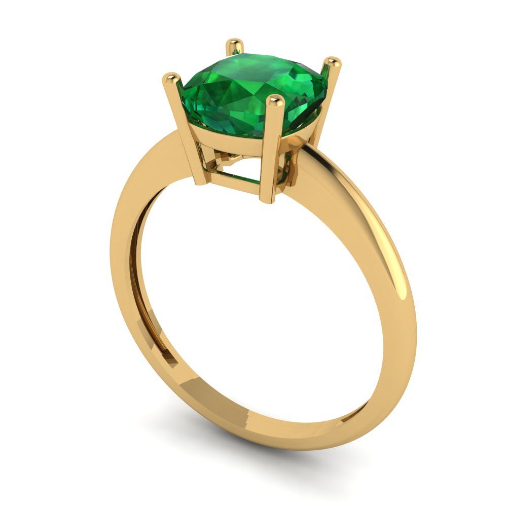 2 cttw Simulated Emerald Solitaire  Engagement Ring - Solid Yellow Gold (VVS1, Cushion Cut,7mm)