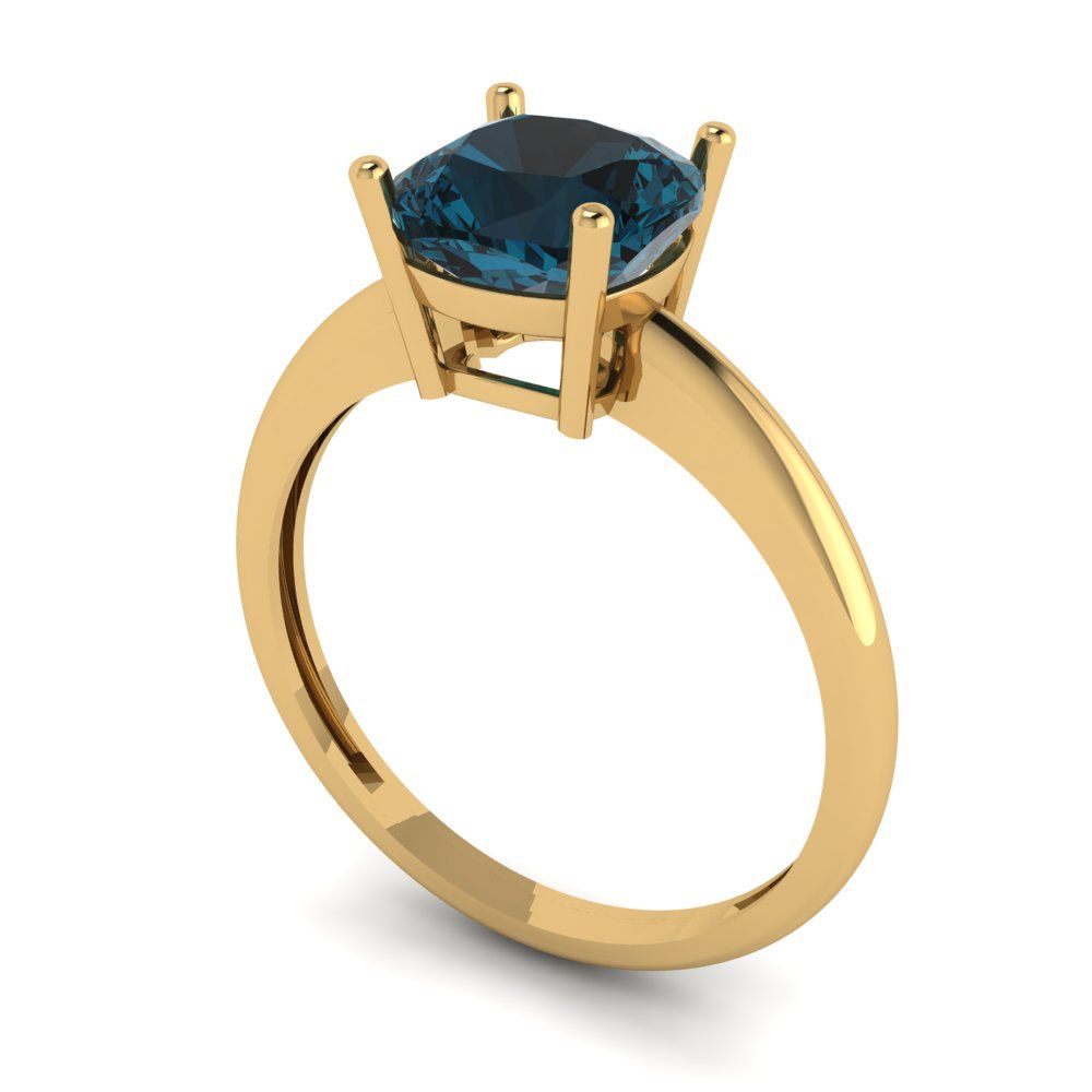 2 cttw Natural London Blue Topaz Solitaire  Engagement Ring - Solid Gold (Cushion Cut,7mm)