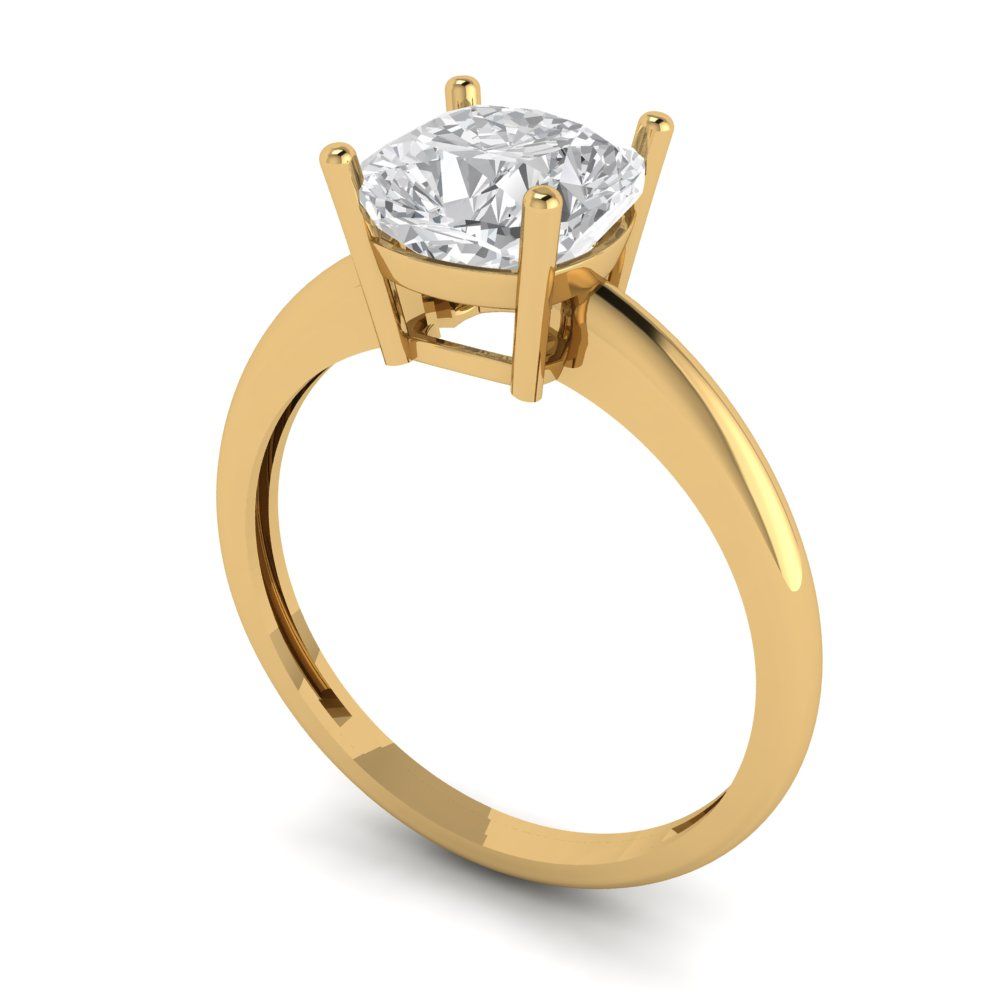 2 cttw Moissanite Solitaire  Engagement Ring - Solid Yellow Gold (VVS1, Cushion Cut,7mm)