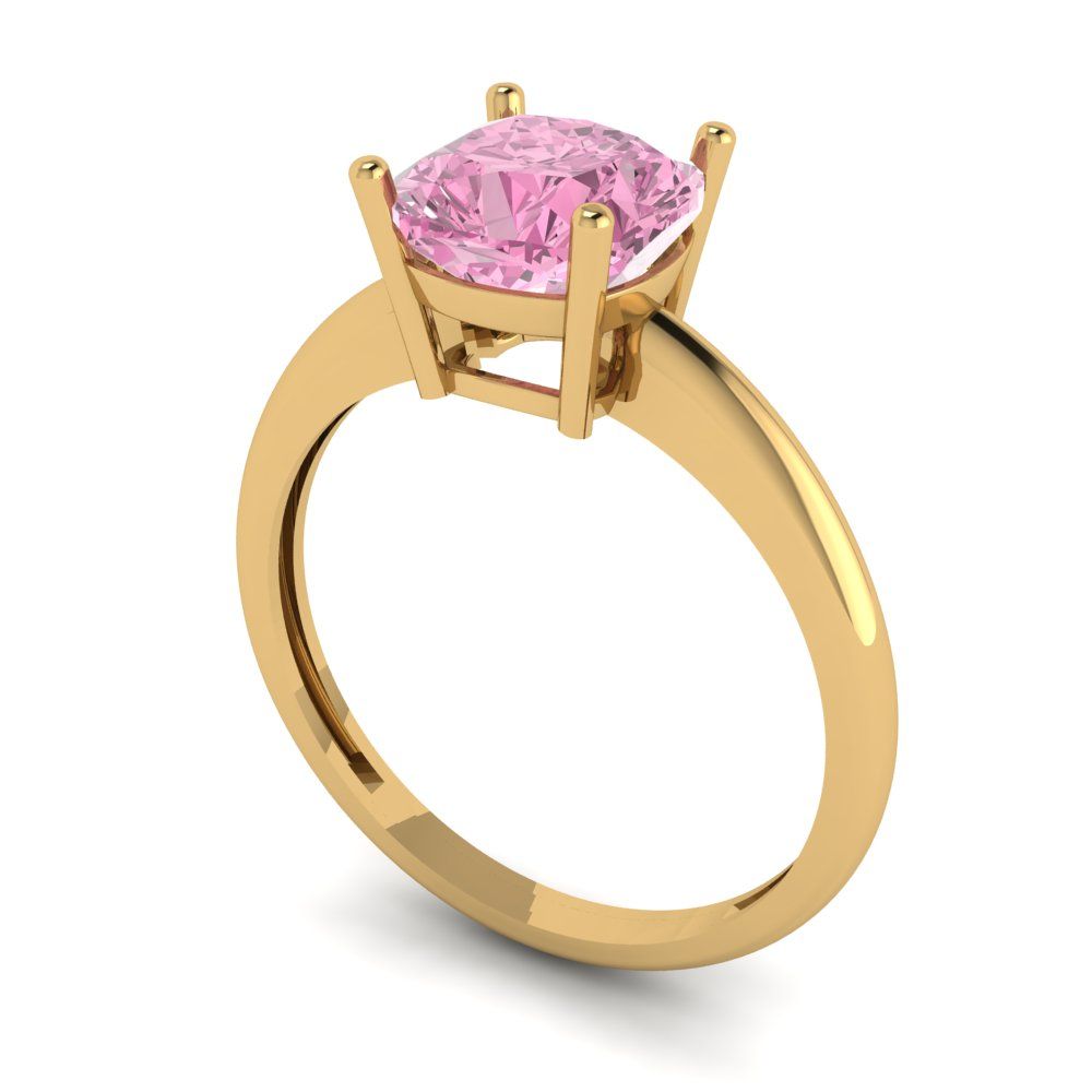 2 cttw Zirconia Simulated Pink Diamond Solitaire  Engagement Ring - Solid Gold (VVS1, Cushion Cut,7mm)